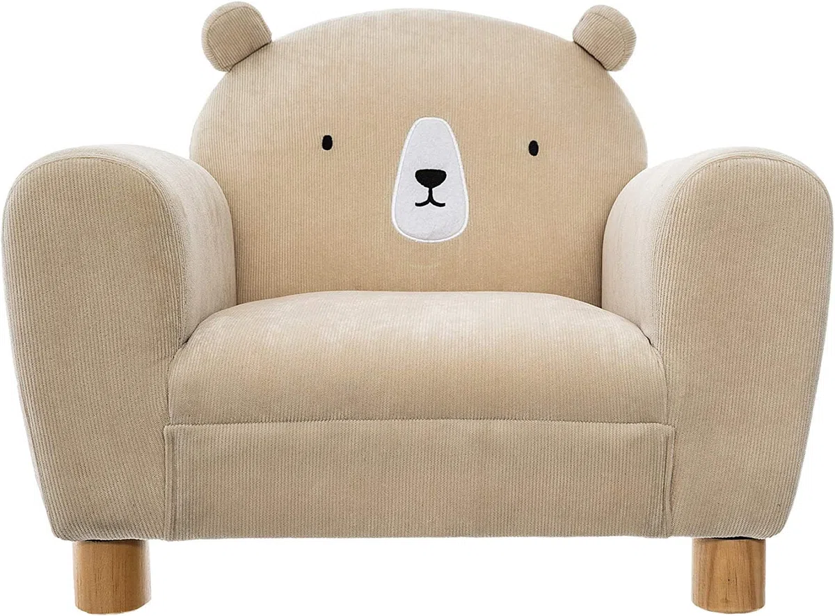 Pack : Fauteuil enfant ours beige + Coussin rond ours beige