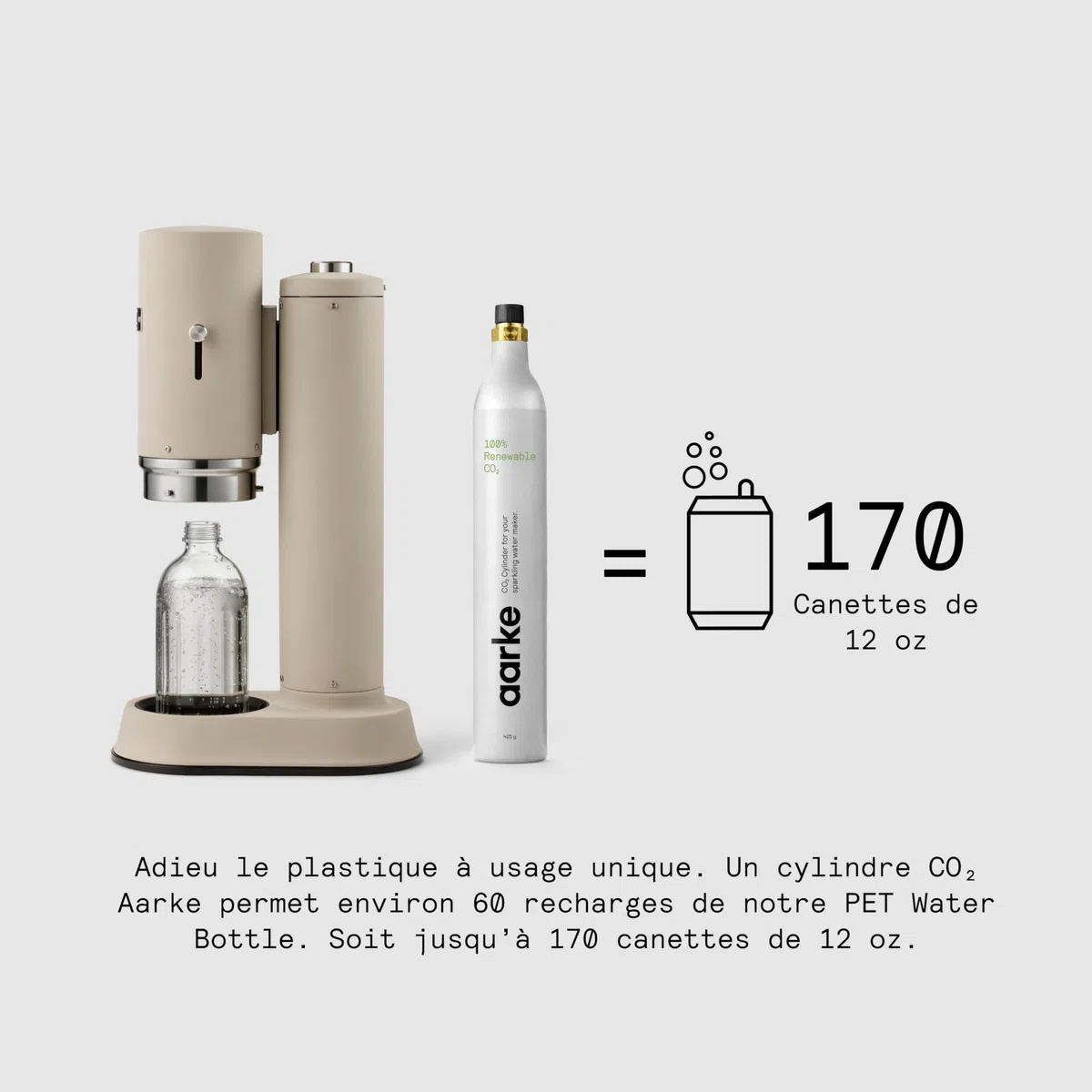Aarke Carbonator Pro, Machine à Soda avec Bouteille en Verre, Finition Sand