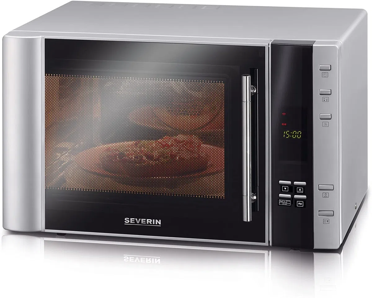 SEVERIN Four Micro-ondes, Gril, Chaleur tournante 2 500W, 30L, 5 niveaux de puissance, Affichage numérique, Inox/noir, MW 7825