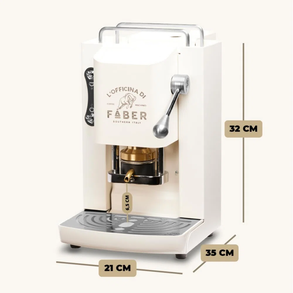 FABER COFFEE MACHINES | Modèle Pro Deluxe | Machine à café à dosettes ese 44mm | Finition Chrome | Pressacialda en laiton (Pure White)