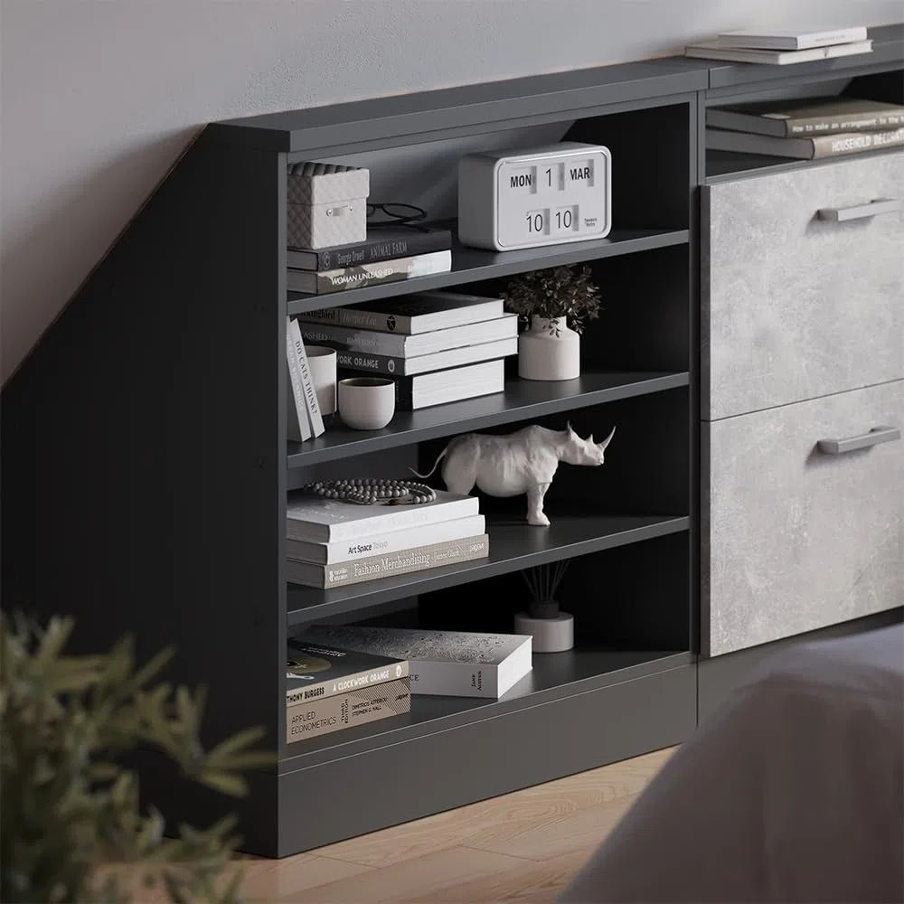 Vicco Meuble de Rangement sous Pente Rion, Anthracite/Anthracite, L80 x P46 cm avec 4 Compartiments, Gain de Place pour Les pièces mansardées