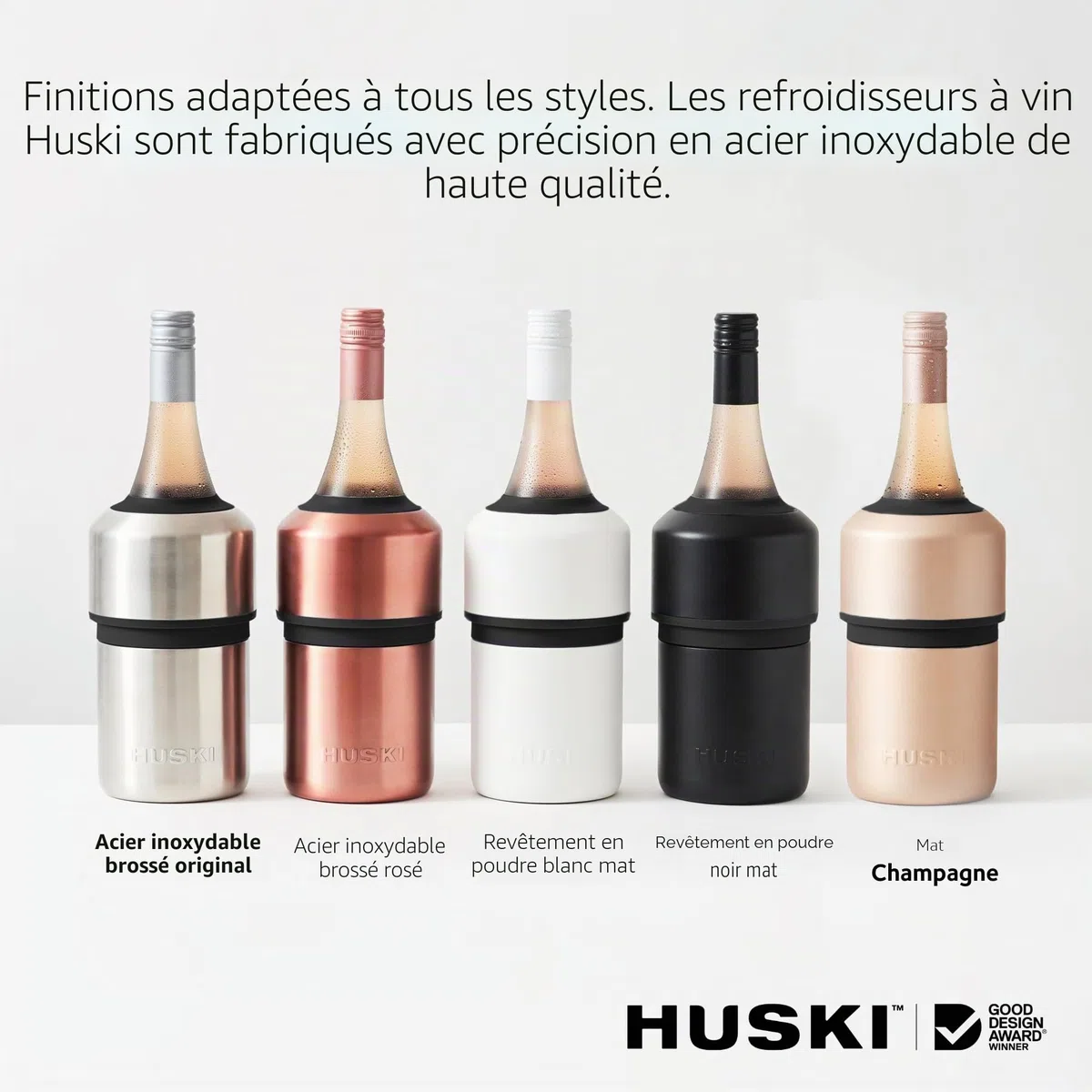 Refroidisseur à vin Huski | Design sans glace primé | Garde le vin froid jusqu'à 6 heures | Nouvel accessoire de vin | Convient à certaines bouteilles de champagne (Inoxydable)