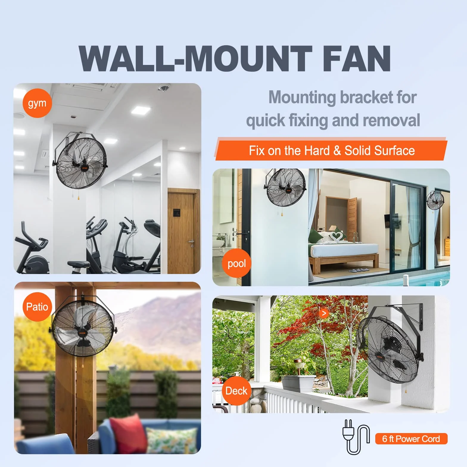 VEVOR Ventilateur mural industriel, 44,6 cm, ventilateur mural oscillant étanche, 3 vitesses, 4150 CFM, ventilateur commercial résidentiel pour refroidissement entrepôt, serre, atelier, terrasse, noir