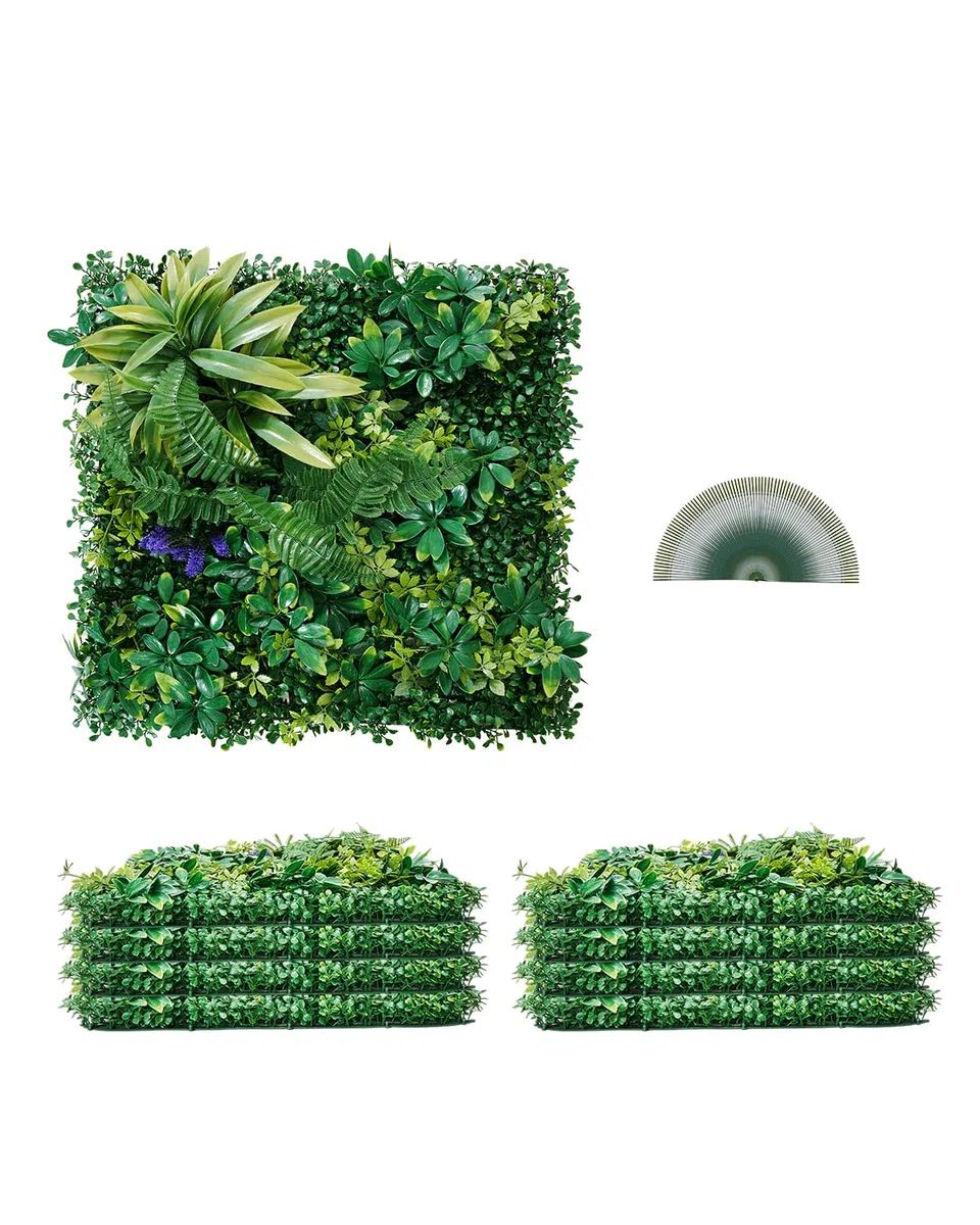 VEVOR Mur Végétal Artificiel, 8 PCS, Panneau Mural Décoratif Plante Artificielle 3D Emboîtable, 50x50 cm, pour Décoration Intérieure Extérieure, Couverture de Clôture en Lierre, Brise-vue Mural Jardin