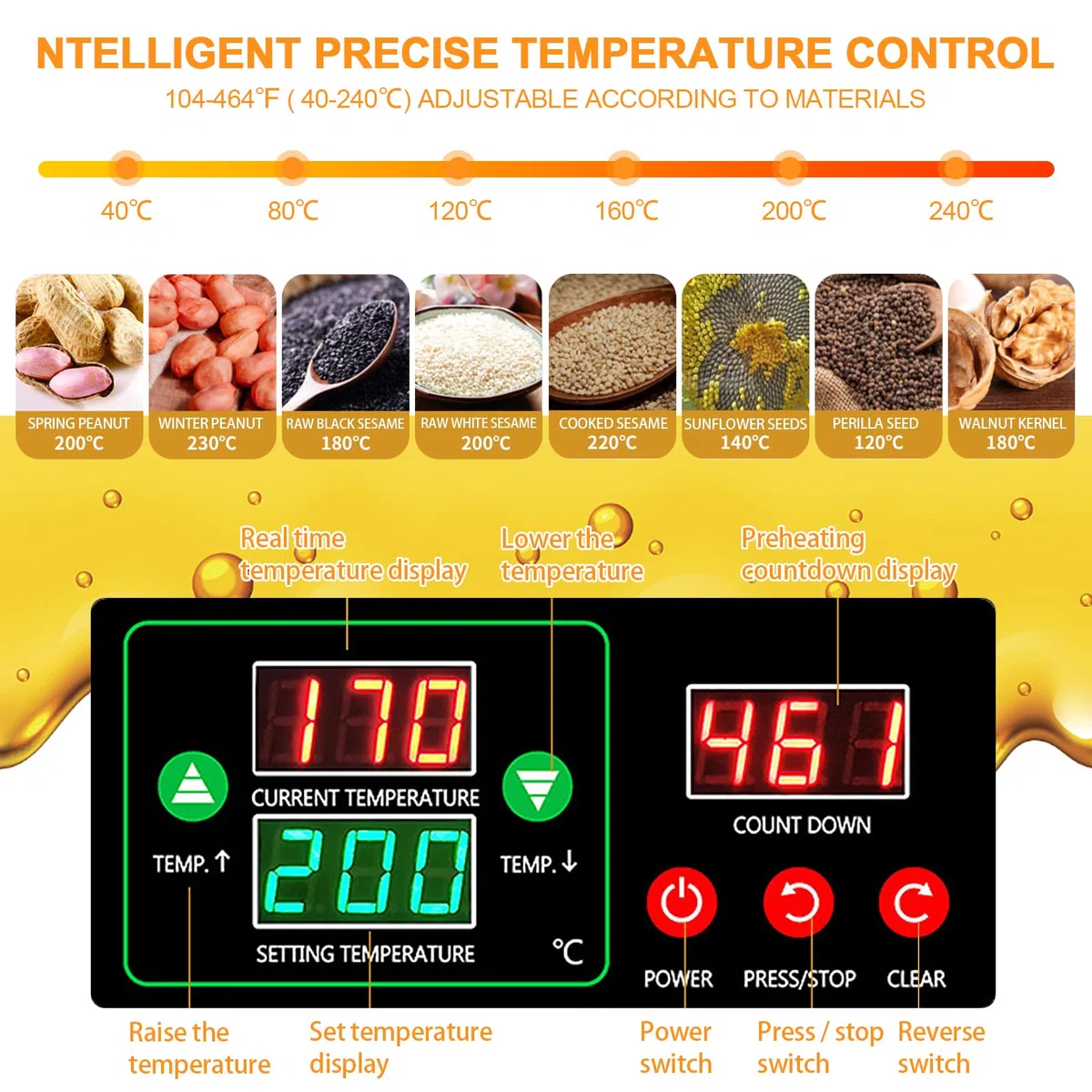 Presse à huile intelligente pour usage domestique, petite presse à huile en acier inoxydable, adaptée à l'extraction d'arachides, grande tête, graines de tournesol, graines de sésame, etc., capacité