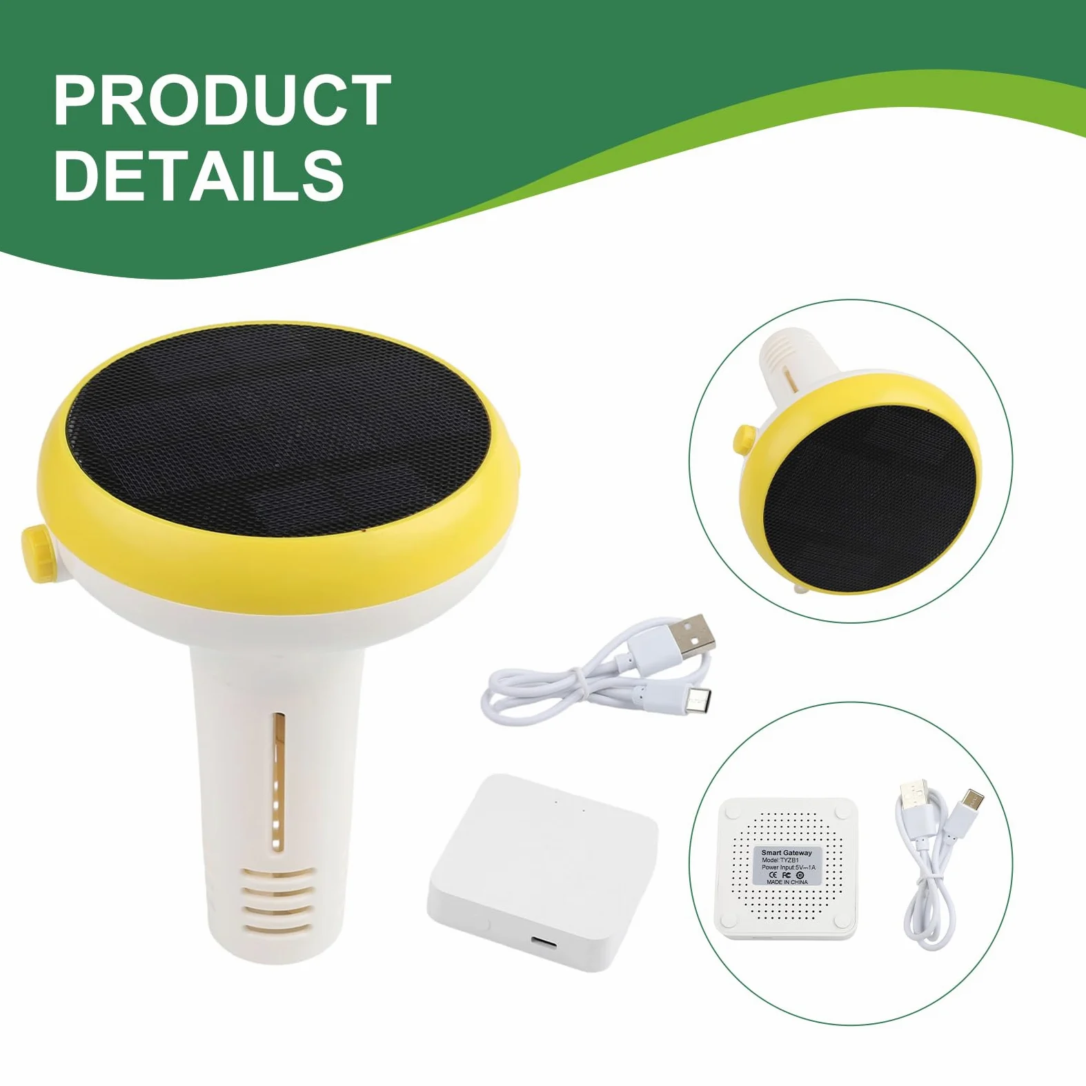 Testeur solaire de qualité de l'eau pour piscine, 7 en 1 pH ORP salinité avec alertes d'application, capteur sans fil IP67 et passerelle pour le suivi des données réelles