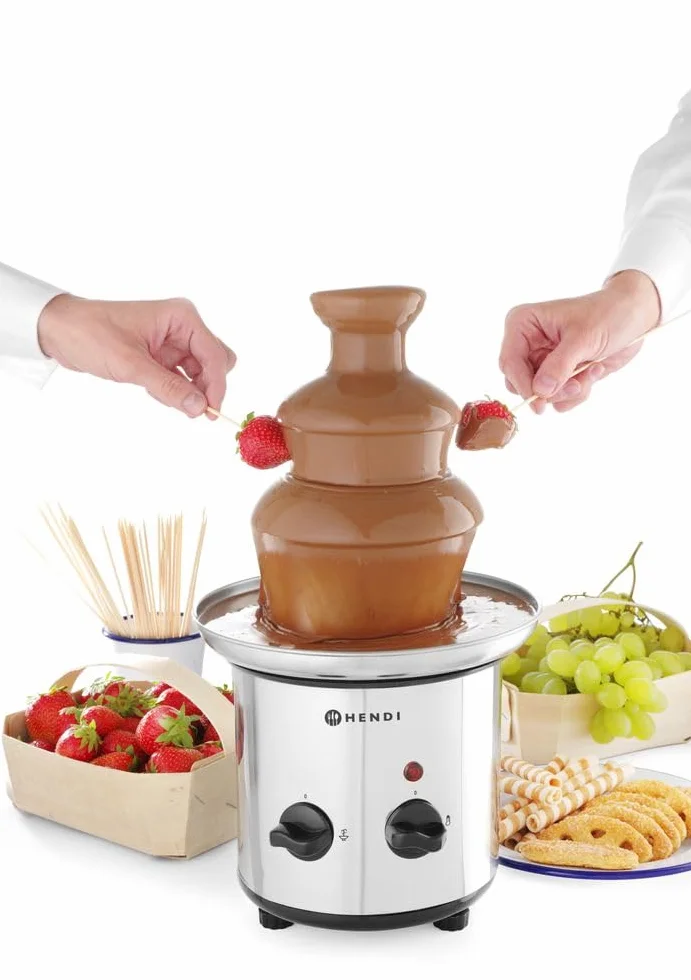 HENDI Fontaine à chocolat 3 niveaux, capacité : jusqu'à 1,5 kg, 230 V / 46 W, Ø215x(H)375 mm, acier inoxydable