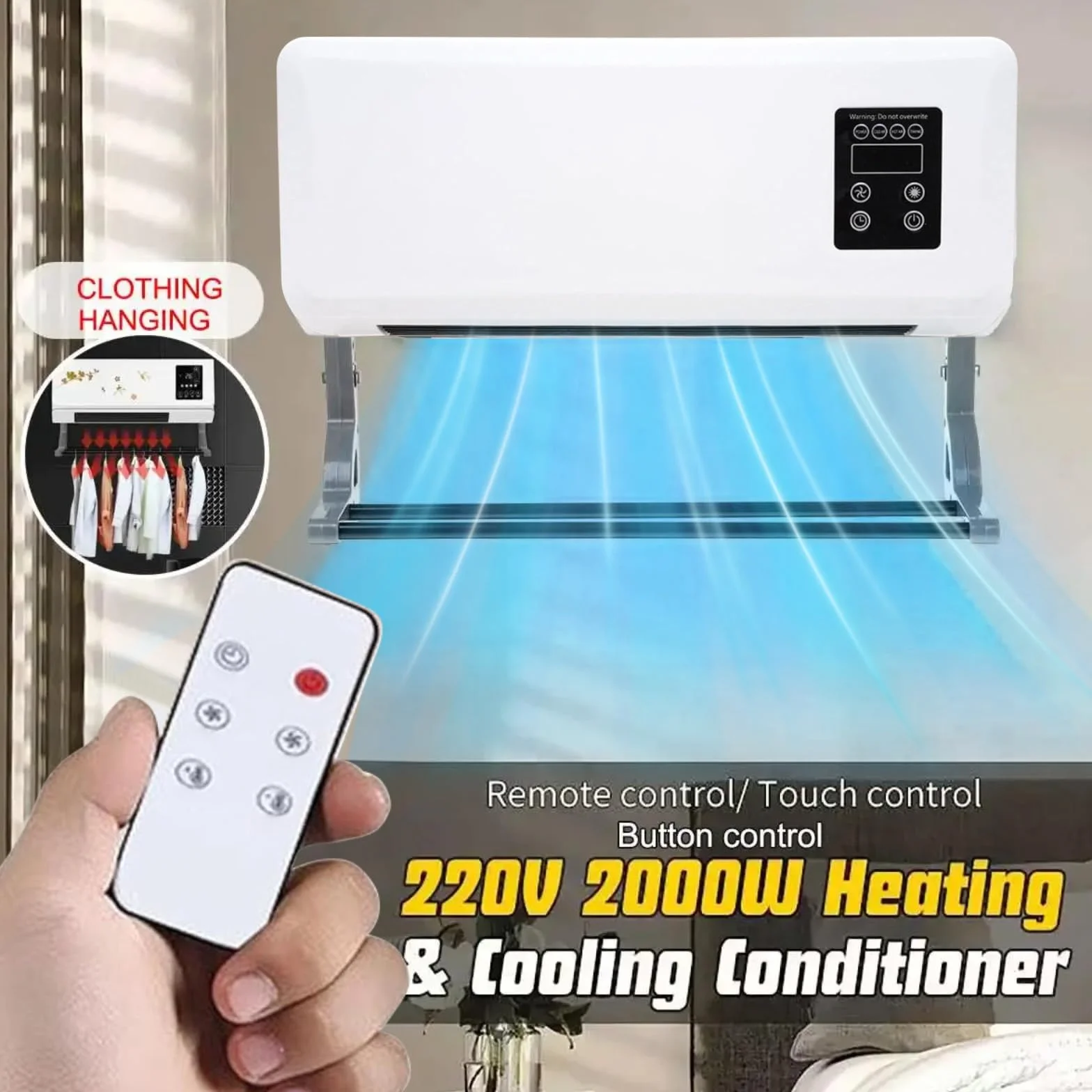 Ventilateur de Refroidissement Mural,Ventilateur Climatiseur Portable Climafy avec Télécommande,Réversible Split,Sans Unité Extérieure,Refroidissement pour Cuisine,Chambre à Coucher