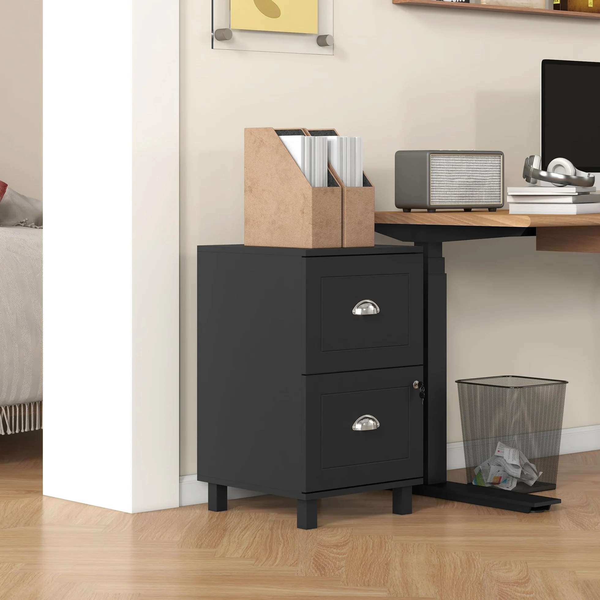 HOMCOM Armoire à tiroirs de Bureau Armoire à dossiers avec 2 tiroirs à tiroirs de Bureau avec serrures à dossiers Suspendus pour A4 et Letter 40x41,5x67,5 cm Noir
