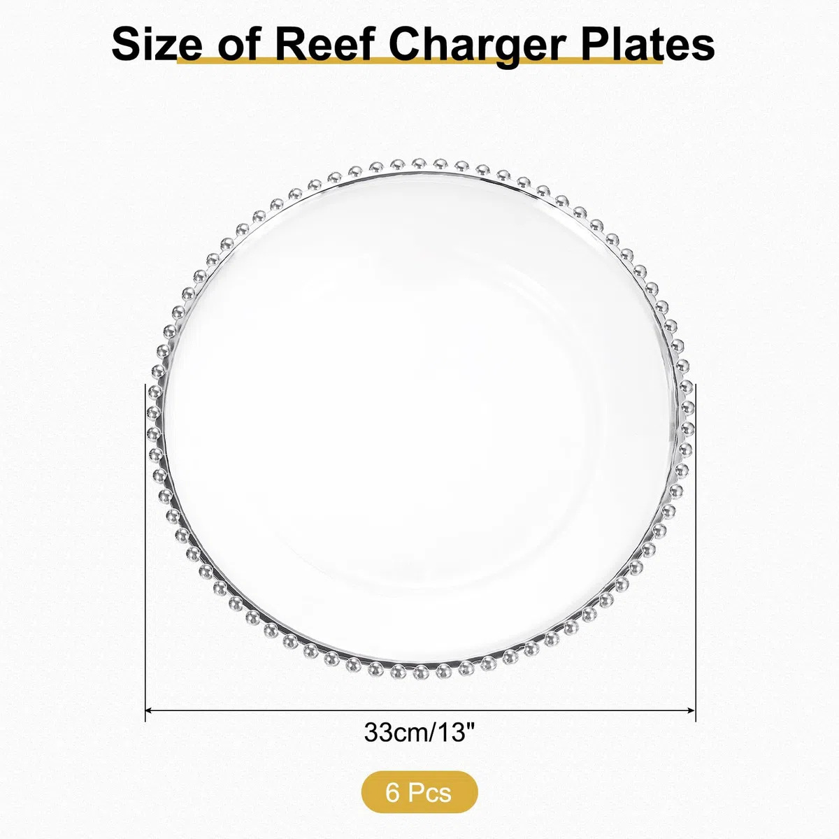 QUARKZMAN 6 plateaux de service transparents en gros, 13" plateaux ronds en plastique avec bordure perlée pour décoration de table de mariage, fête ou événement, argent