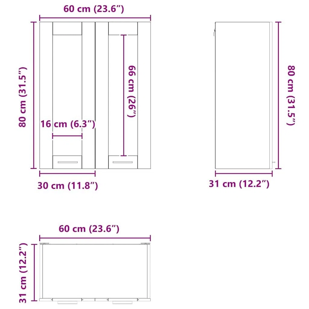 vidaXL Armoire Suspendue Riga Chêne Artisanal 60 x 31 x 80 cm, Armoire de Cuisine Moderne, Design rectangulaire, Grand Espace de Rangement, matériaux résistants, Style Contemporain