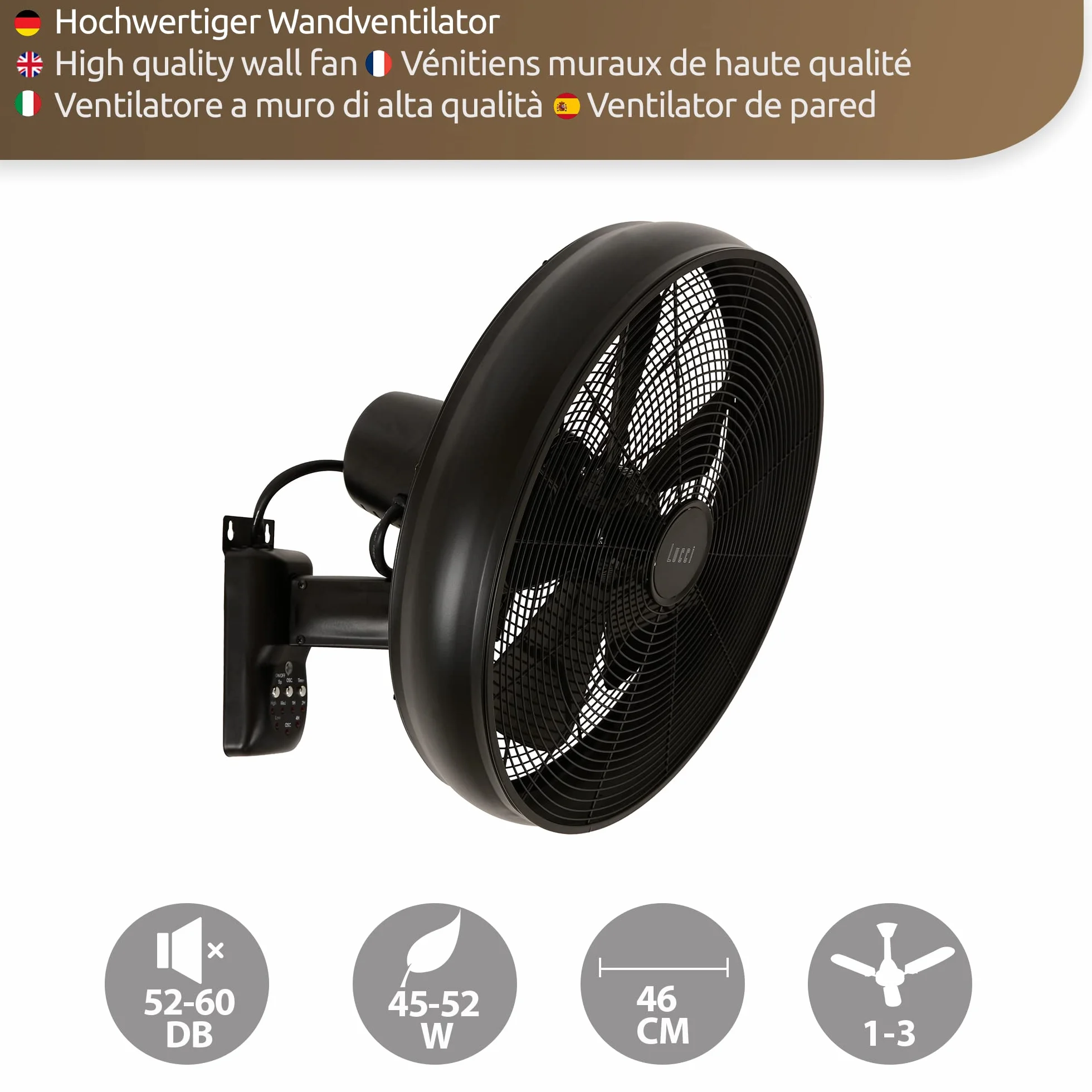 Lucci AIR BK Ventilateur mural (Ø) 410 mm Couleur du boîtier (détails): noir