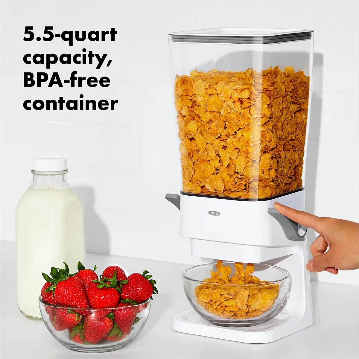 OXO 11125700 Distributeur de céréales pour comptoir, plastique, silicone, transparent/blanc