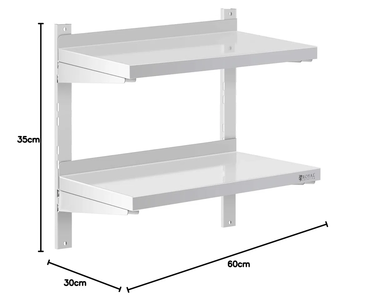 Royal Catering Étagère Murale Cuisine Tablette Flottante INOX 60 cm RCWR-600.3 (60 x 30 cm, Pose Murale, Épaisseur 3,5 cm, Capacité 40 kg)
