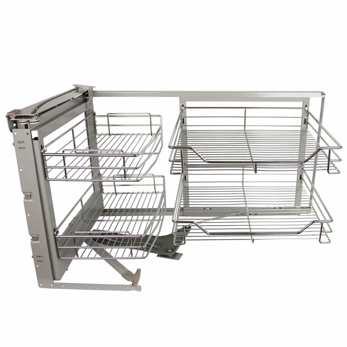 KuKoo – 4 Paniers Coulissants d’Angle, Côté Gauche, en Métal pour Placard ou Cabinet de Cuisine Entre 90 – 100cm