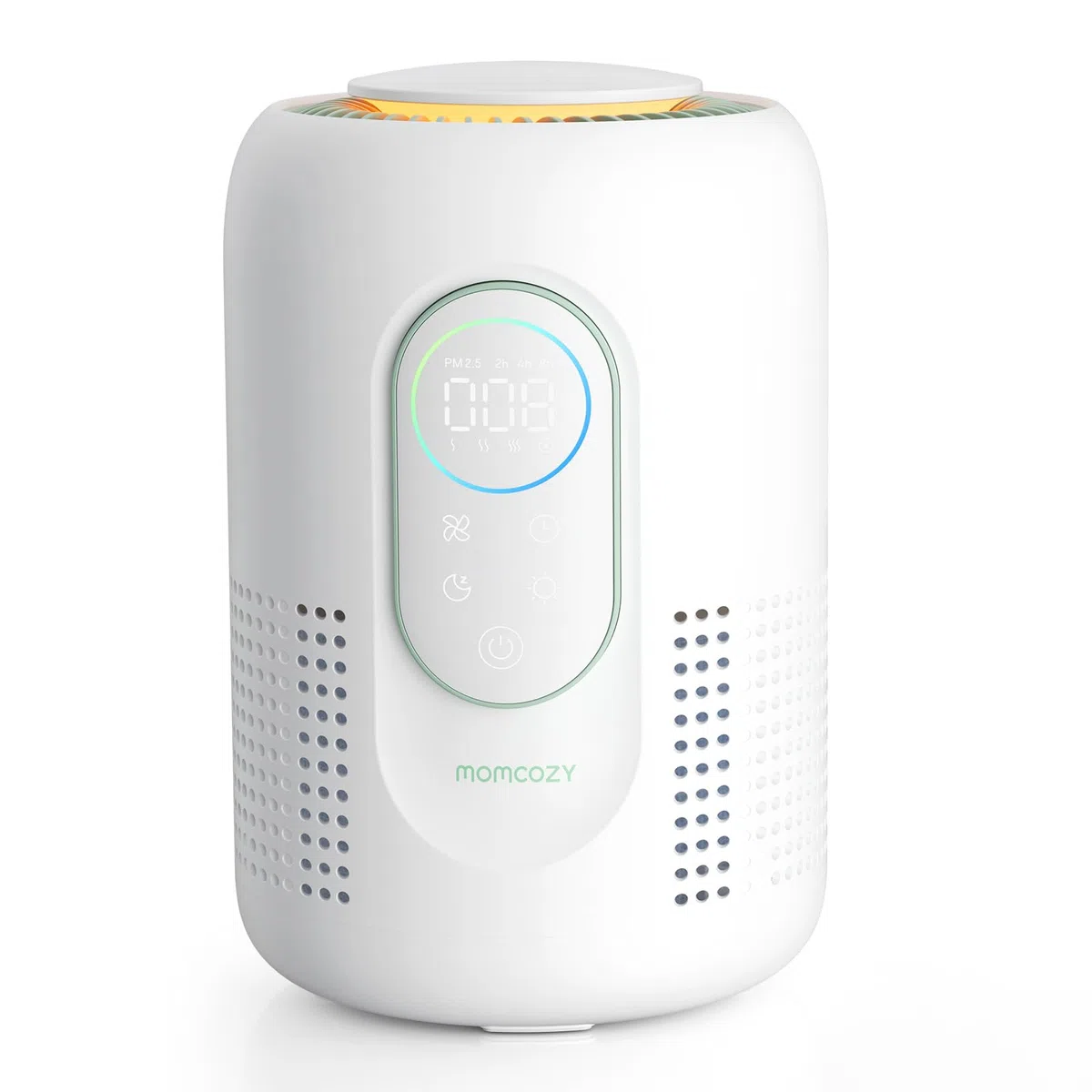 Purificateur d'air pour chambre d'enfant Momcozy, système à 4 filtres, moniteur et écran indiquant en temps réel la qualité de l'air (PM2,5), indication de l'état avec 3 couleurs, veilleuse réglable