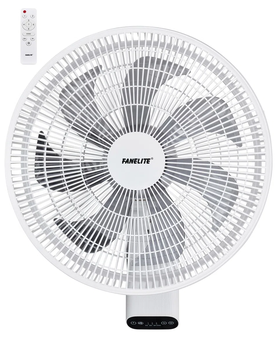 Fanelite - Ventilateur mural FW40-DC - Moteur DC - Diamètre 40 cm - 7 vitesses - Avec télécommande - Minuterie - Grille et hélice plastiques - Oscillant ou fixe - Installation facile - Silencieux