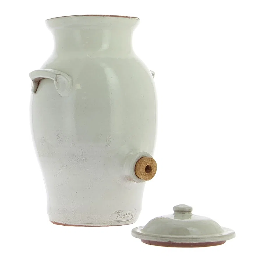 Vinaigrier en grès blanc 3L poterie artisanale Turgis (Blanc)