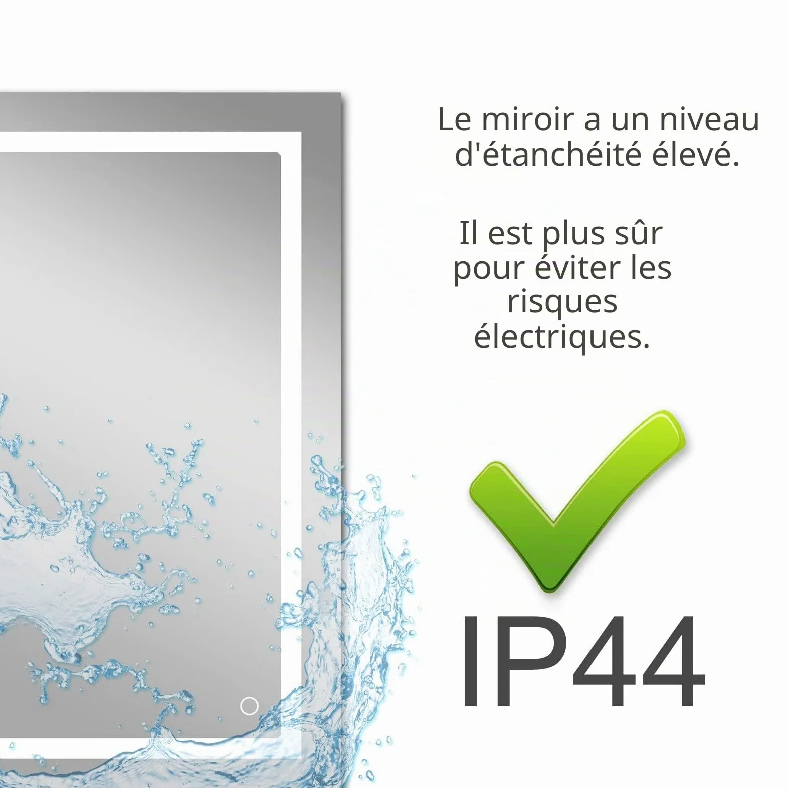 LISA Miroir de Salle de Bain LED 60 x 50 cm Grand Miroir Lumineux Salle de Bain avec éclairage 600 x 500 mm Miroir Mural avec Tactile - Blanc Froid - pour WC, Couloir - Rectangulaire