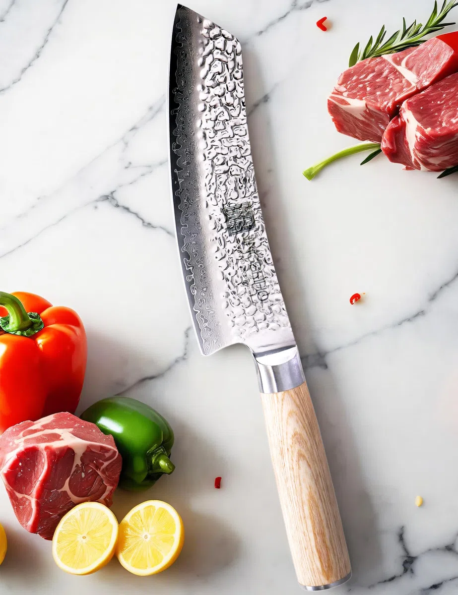 Couteau Santoku En Véritable Damas VG-10 À 67 Couches De 18 cm,Manche Ergonomique Équilibré, Idéal Pour La Maison et Les Cadeaux
