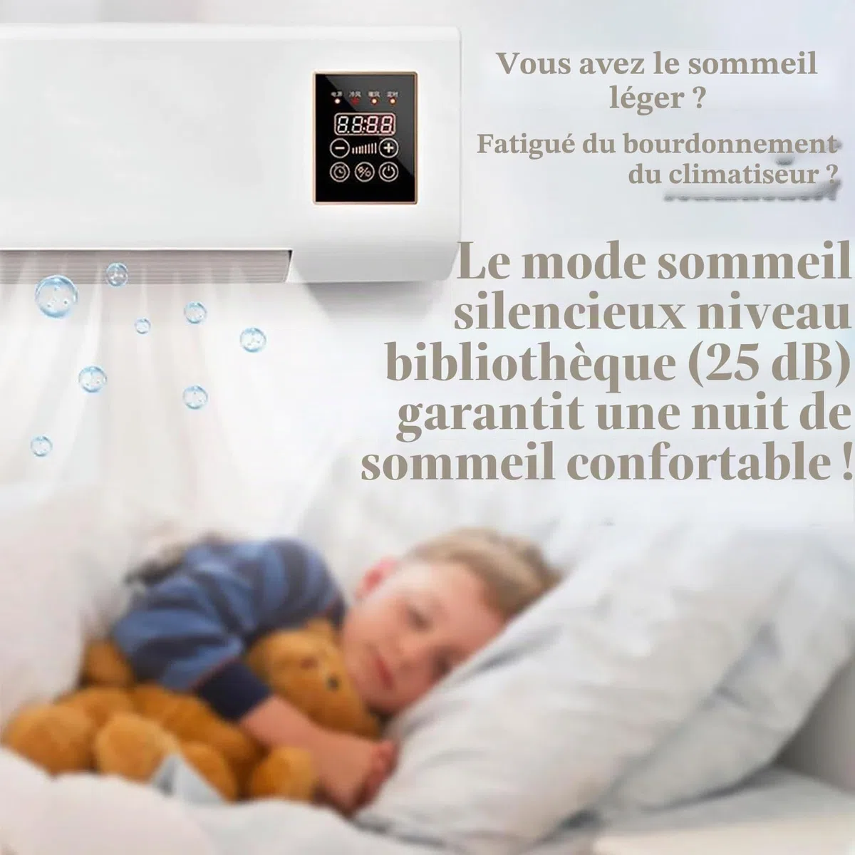 Climatiseur sans conduits, unité murale 2 en 1 chaleur et froid, super silencieux avec télécommande, installation facile pour la maison et le bureau