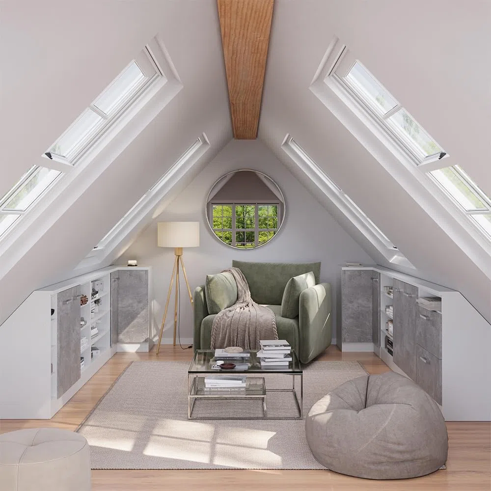 Vicco Meuble de Rangement sous Pente Rion, Blanc/Blanc, L80 x P46 cm avec 4 Compartiments, Gain de Place pour Les pièces mansardées