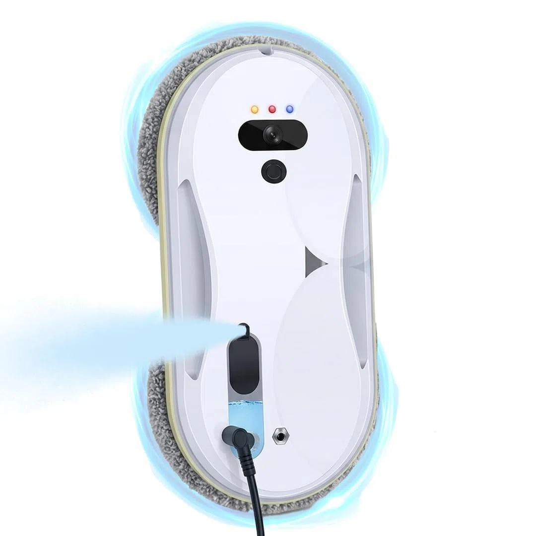 Robot nettoyeur de vitres intelligent avec aspirateur 5600Pa, robot de nettoyage automatique de vitres intelligent avec détection des bords, système de corde de sécurité et télécommande pour fenêtres