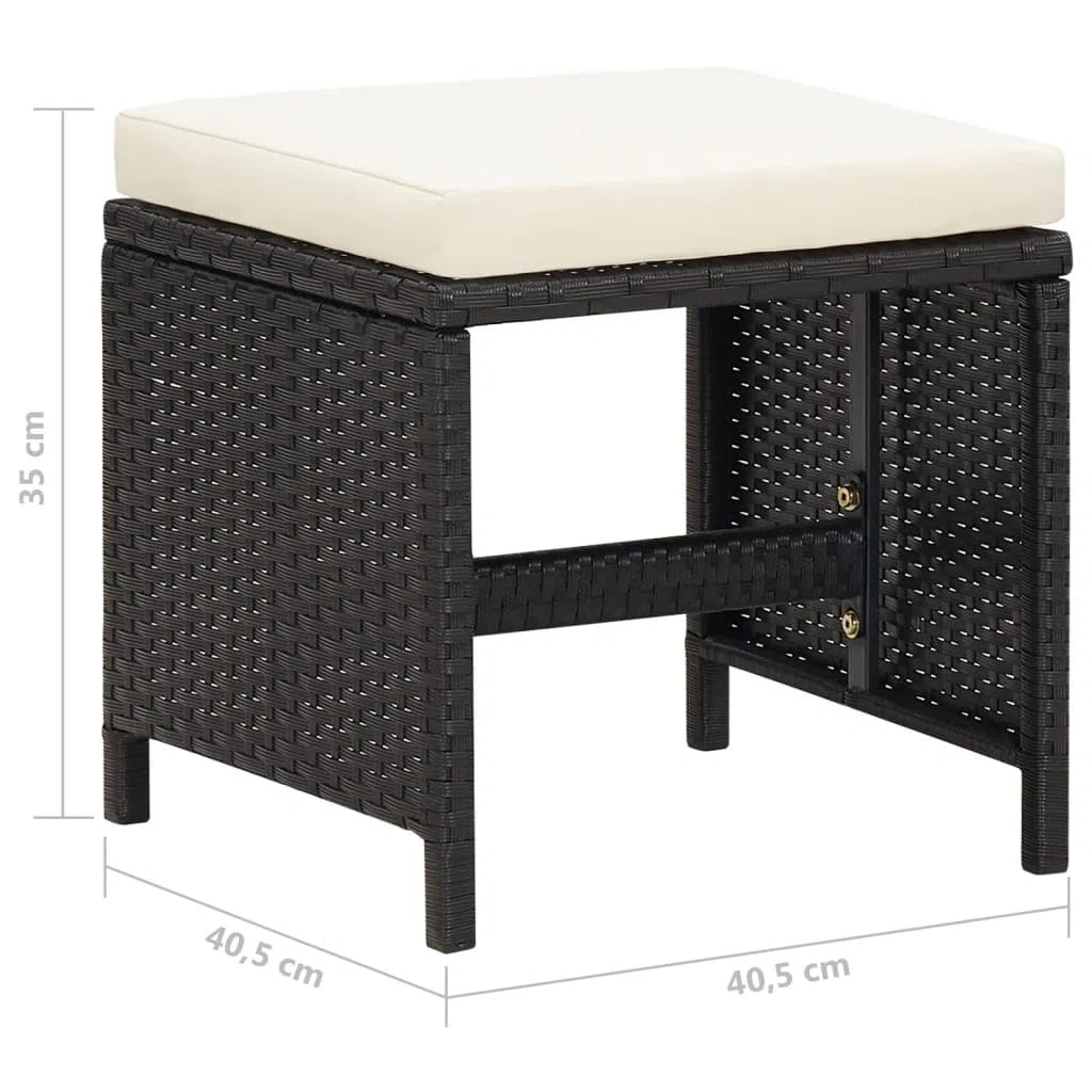 vidaXL 4X Tabourets de Jardin avec Coussins Repose-Pieds de Patio Tabourets de Terrasse Repose-Pieds d'Extérieur Résine Tressée Noir