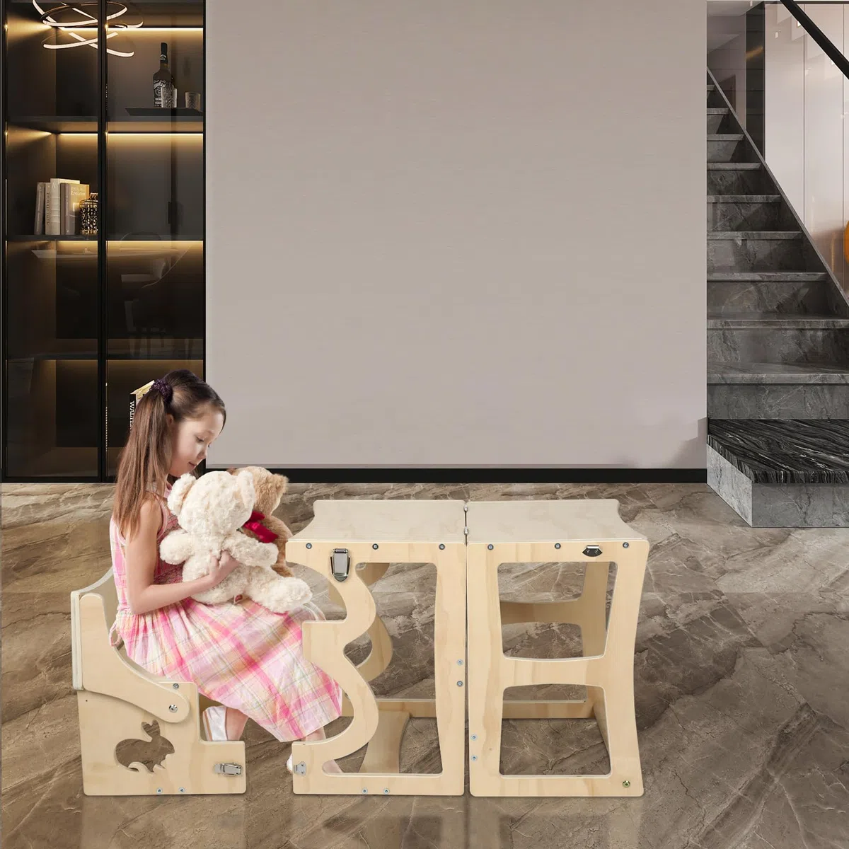 Tour d Observation Enfant,Tour d’Observation Montessori 3 en 1 avec Tableau,Meuble Évolutif Sécurisé,Bois Écologique,Design Robuste pour l’Autonomie et l’Éveil à la Maison