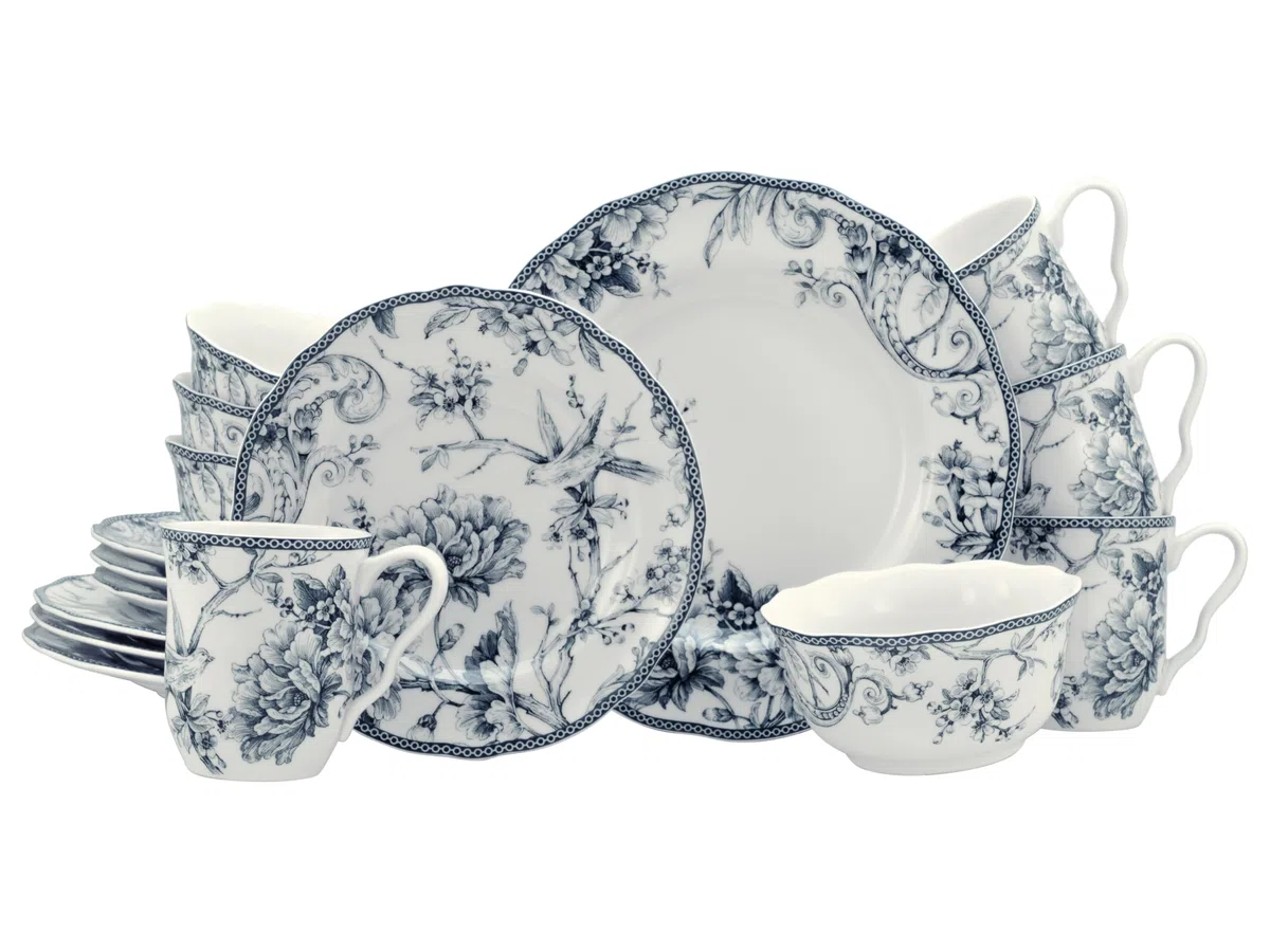CreaTable, 24776 Série Adelaide Blue Service de table 16 pièces en porcelaine pour 4 personnes, passe au lave-vaisselle et au micro-ondes, production de qualité