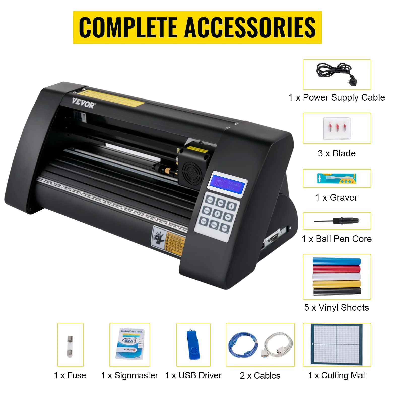 VEVOR Plotter de Découpe Vinyle 375 mm, Traceur de Coupe Avec Logiciel Signmaster, Compatible Windows, 3 Lames, Écran LCD Pour Tracer