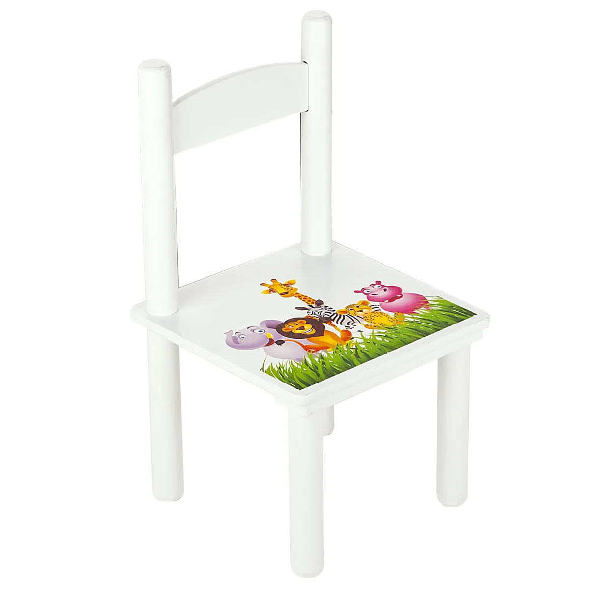 Leomark Table et 2 chaises Table pour Enfants Petit Bureau Couleur Blanc avec Motif Jungle Animaux Dimensions: L 60 x L 60 x H 42 Durable, Multiusage et Facile à Installer