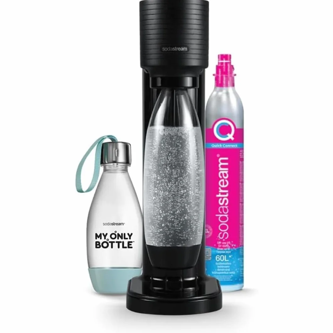Sodastream GAIA Machine à Eau Pétillante et Soda | Pack 1 Bouteille 1L + 1 Bouteille 0,5L Compatibles Lave-Vaisselle + 1 Recharge de Gaz 60L à Clipser | Noire