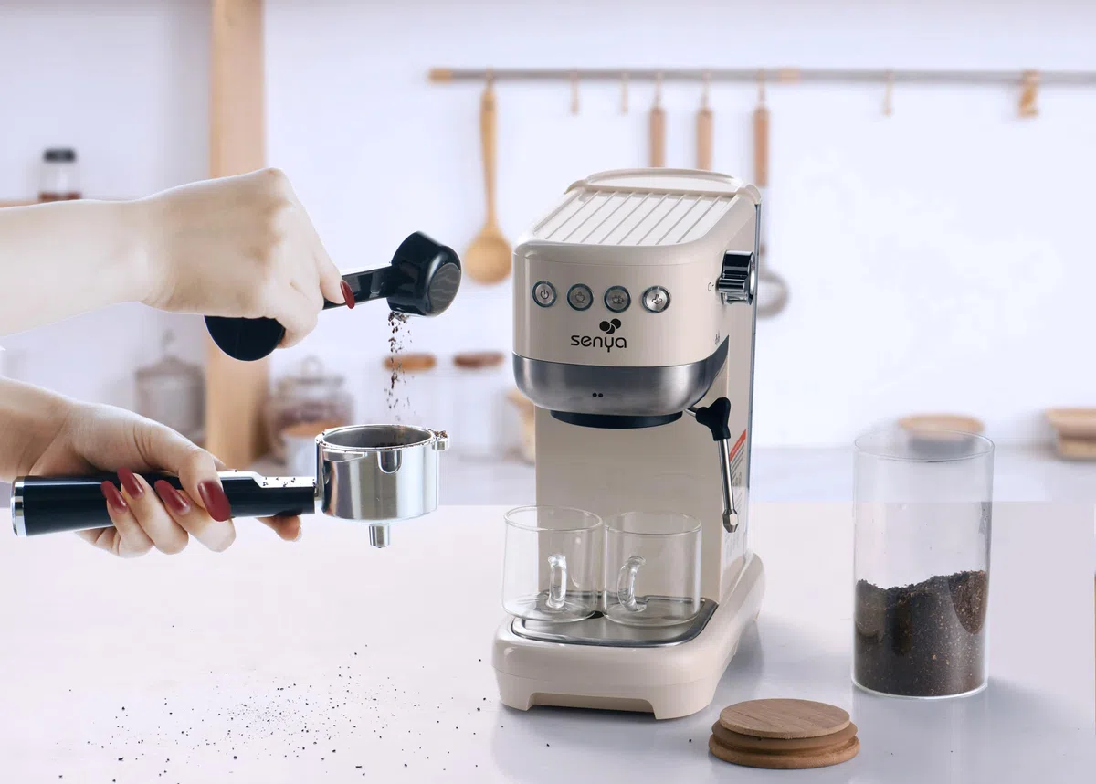 SENYA Tasty Coffee Machine expresso 20 bars – Cafetière expresso manuelle 1350W avec mousseur de lait, technologie thermoblock, 1 ou 2 tasses, cappuccino & latte – Réservoir 1,1 L
