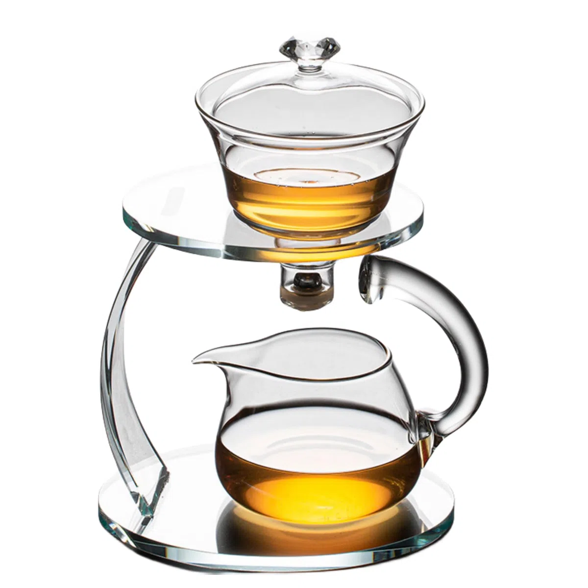 Théière en verre semi-automatique rotative avec infuseur chinois résistant à la chaleur (transparent)