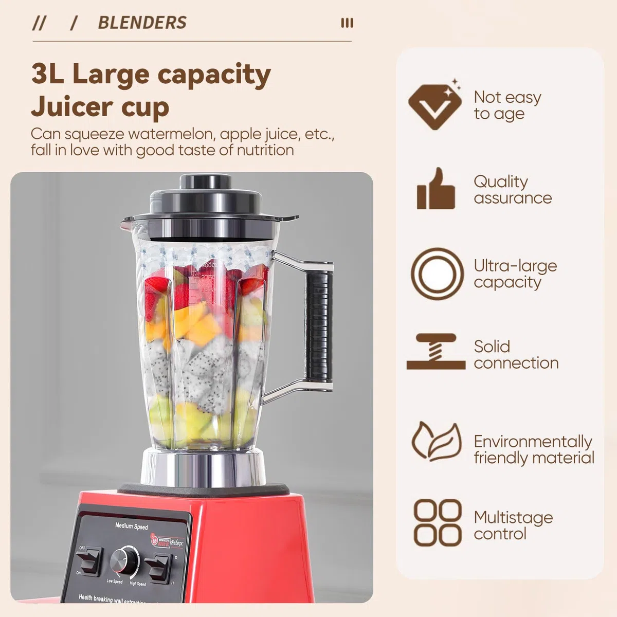 9500W 3-En-1 Blender Mixeur Multifonctions, Portables 3L+1.5L+0.5L Sans BPA,Blender Smoothie Professionnel,Lames en Inox,15 Réglages Vitesse,pour Smoothies,Shakes,Glace Pilée (3 en 1 Mixeur Blender)