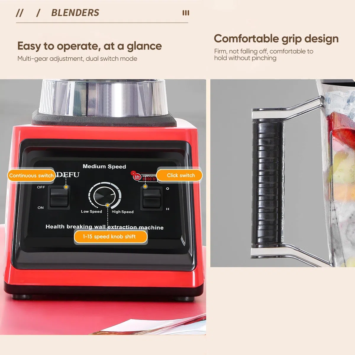9500W 3-En-1 Blender Mixeur Multifonctions, Portables 3L+1.5L+0.5L Sans BPA,Blender Smoothie Professionnel,Lames en Inox,15 Réglages Vitesse,pour Smoothies,Shakes,Glace Pilée (3 en 1 Mixeur Blender)