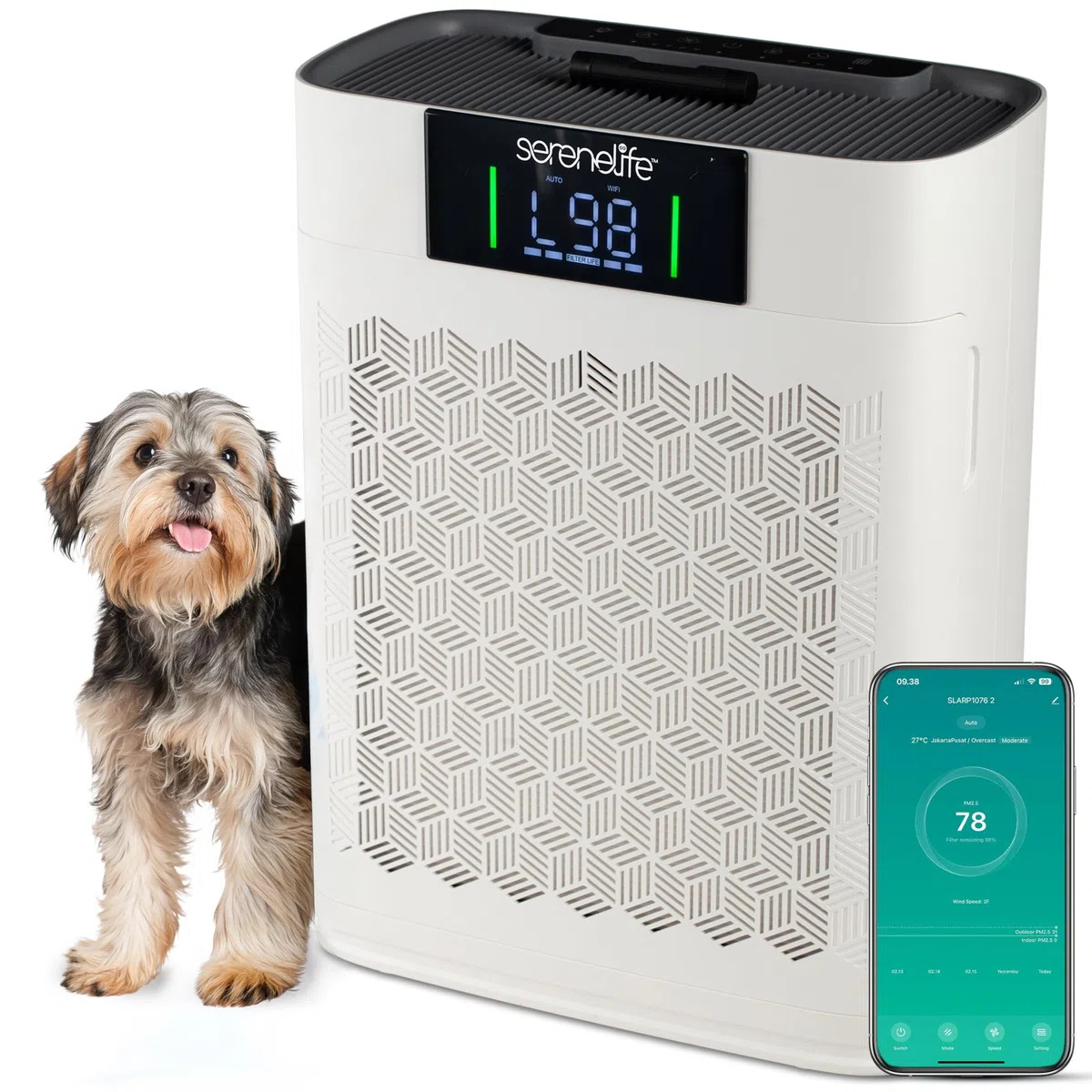 Serenelife Purificateur d’Air HEPA Intelligent – Jusqu’à 170 m², WiFi et App, Ultra Silencieux, Élimine poussière, poils d’animaux et odeurs, idéal pour allergies, Pour Maison, Bureau - Blanc
