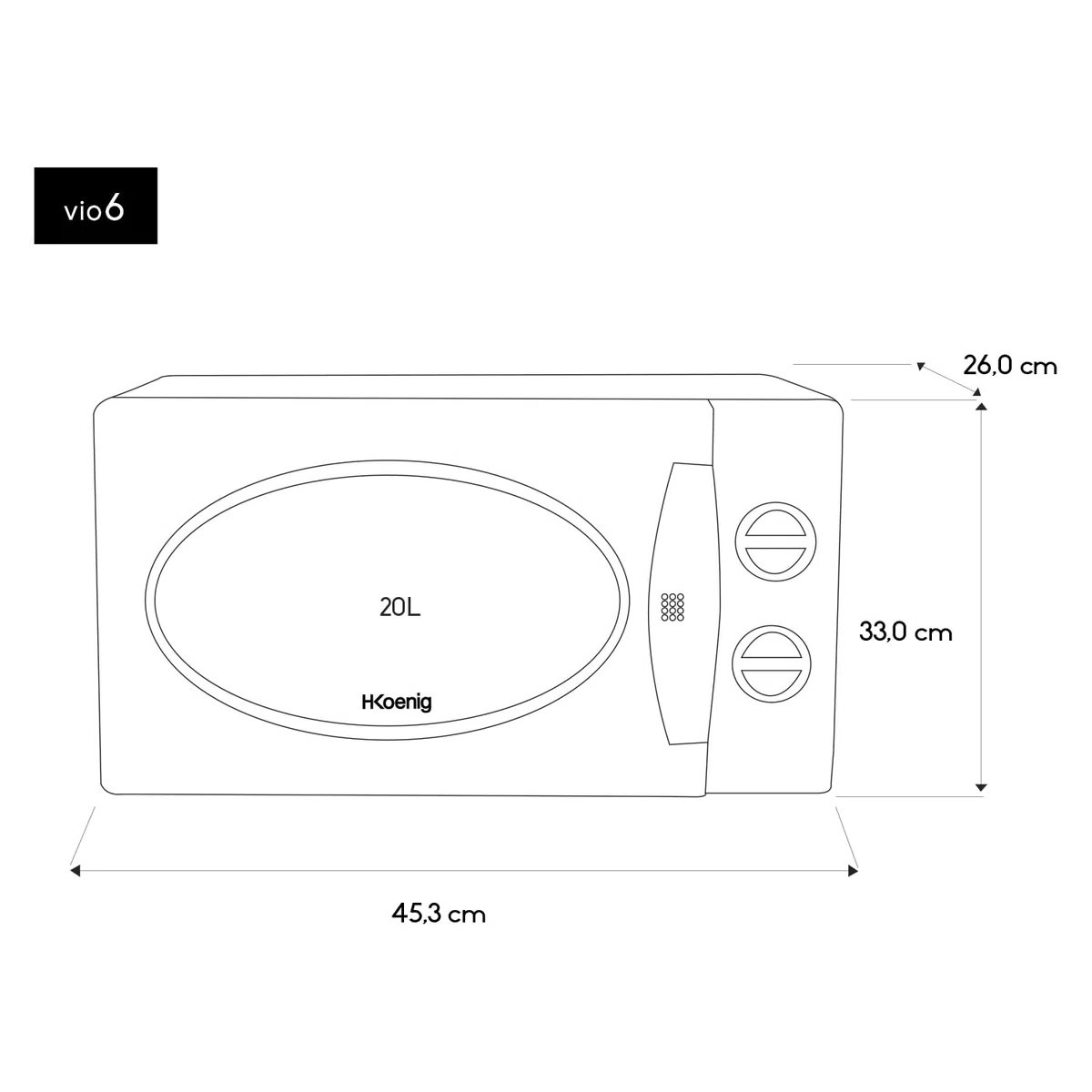 H.Koenig VIO6 Micro-ondes Compact 20L Blanc, Puissant 700W, Plateau tournant 24,5cm, Multifonction 5 niveaux de chauffe et fonction décongélation, Minuterie jusqu'à 30min, Rapide, Plan de travail