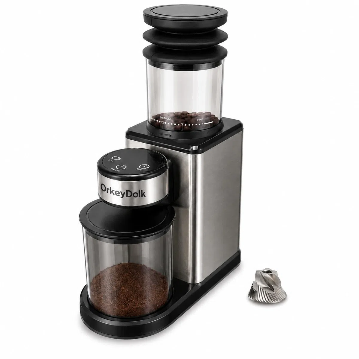 Moulin à café électrique pour la maison, moulin à cône en acier inoxydable, 25 degrés de mouture, moulin à café silencieux pour expresso, café filtre et carafe à moka