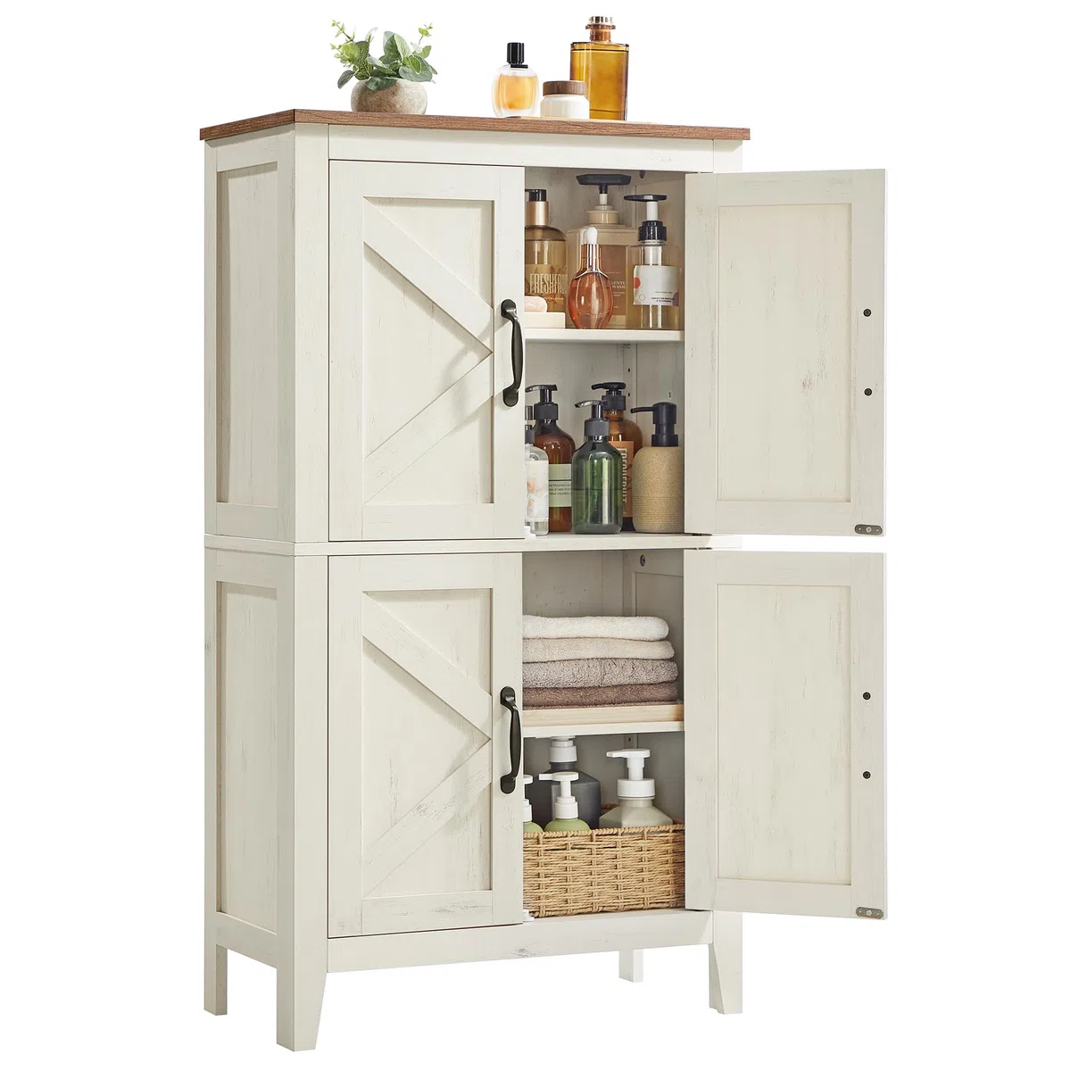 VASAGLE LIRY Collection – Armoire de Rangement avec Portes de Grange, Buffet Haut, Style Ferme, pour Cuisine, Salle de Bain, Salon ou Salle à Manger, Étagères Réglables, Blanc Rustique BBK773W01