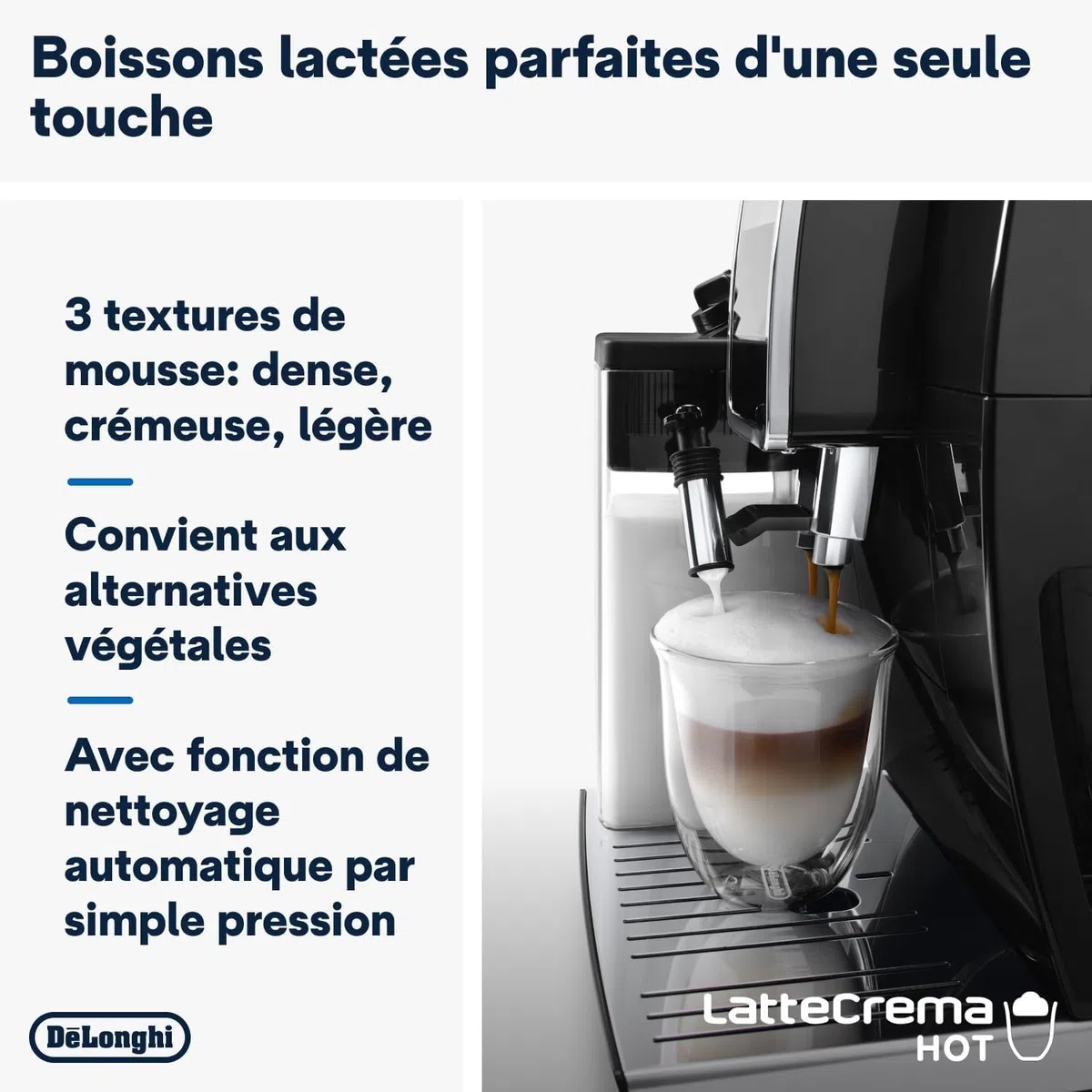 De'Longhi Dinamica Plus ECAM382.70.B, Machine Automatique à Café en Grains, Cafetière avec Technologie LatteCrema, Machine Espresso avec 18 Recettes, Écran TFT 3,5", 1450W, Noir