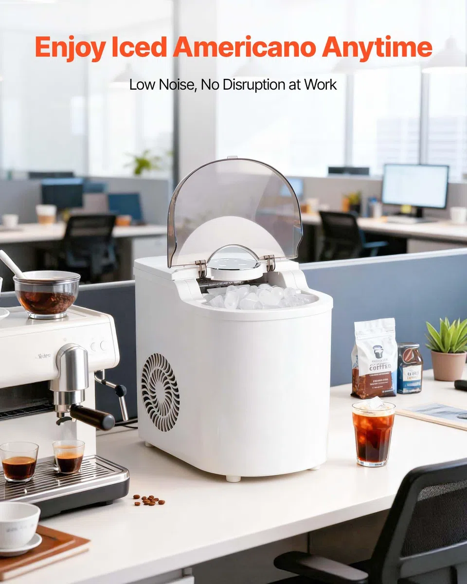 VEVOR Machine à Glaçons de Comptoir Portable, Appareil à Glaçons Capacité de Production 11,8 kg/24 h et 7 Cubes Prêts en 6 Minutes, pour Bar Bureau Cuisine Maison, Autonettoyant, avec Pelle à Glace