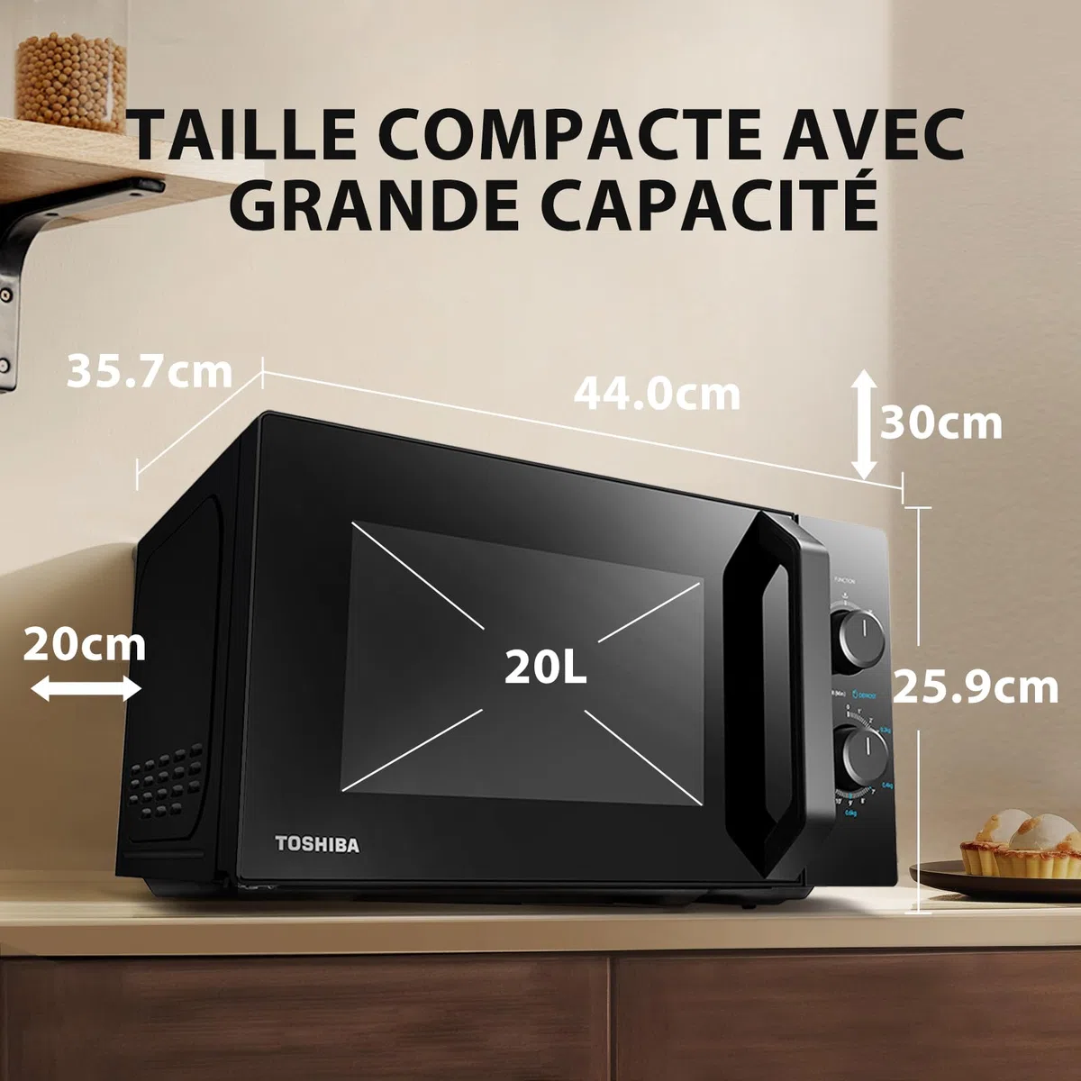 Toshiba Four Micro-ondes Posable 20L MW2-MM20P(BK),700W, 5 Niveaux de Puissance, avec Décongélation Facile, éclairage LED à l'intérieur, Noir