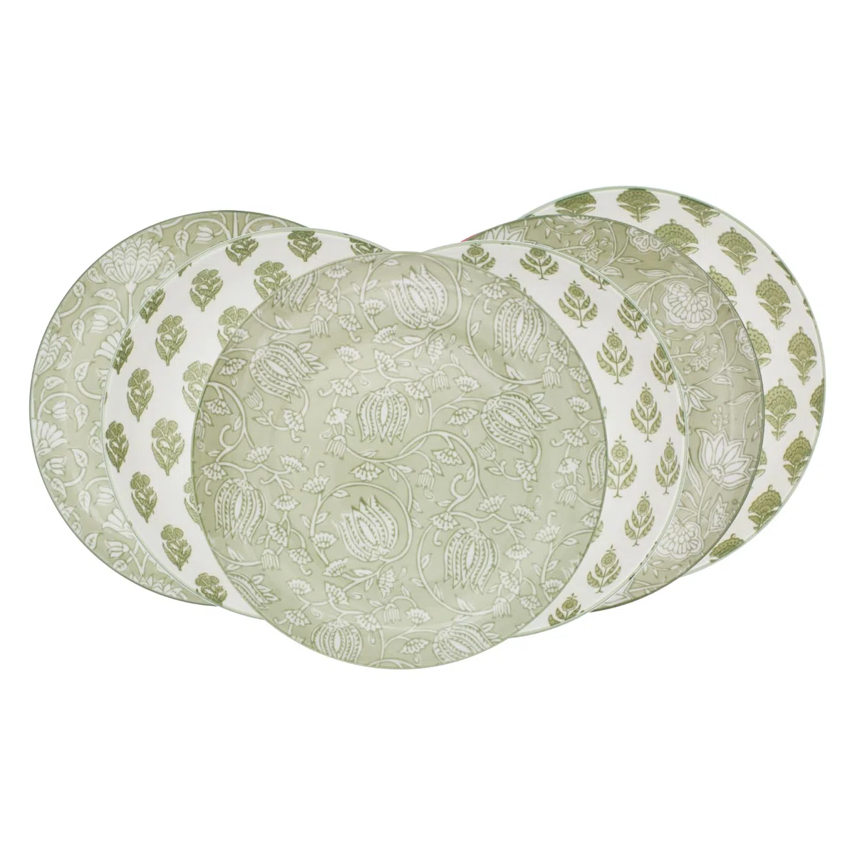 Lot De 6 Grandes Assiettes En Porcelaine, Ø26 Cm, Motifs Végétaux Blanc Et Vert, Collection Soliman, Design Français Élégant Pour Plats Principaux Et Présentations