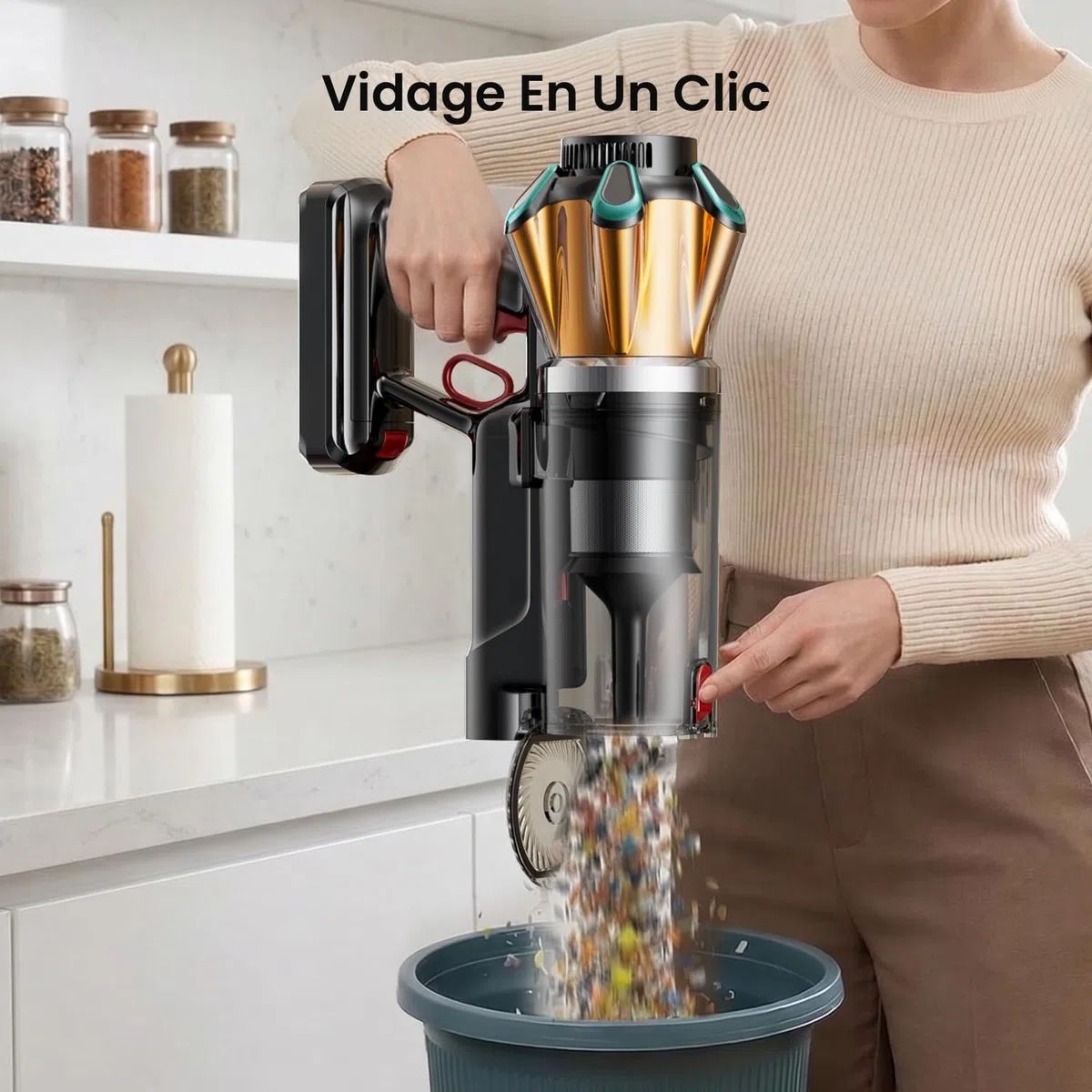 Aspirateur Balai sans Fil 55KPa 650W 70 Min, 1,8L Aspirateur sans Fil Puissant, Autoportant, Écran LED, Brosse Anti-Enchevêtrement, Pastille Parfumée, Poils d’Animaux Sols Durs Tapis Voiture
