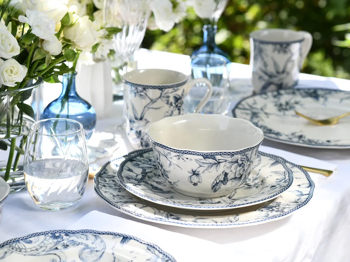 CreaTable, 24776 Série Adelaide Blue Service de table 16 pièces en porcelaine pour 4 personnes, passe au lave-vaisselle et au micro-ondes, production de qualité