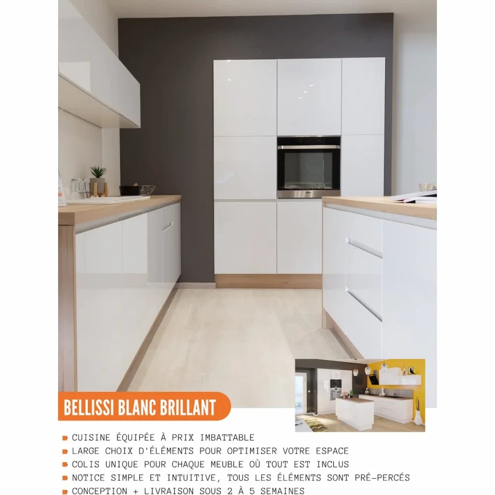 Cuisineandcie - MEUBLE COLONNE DE CUISINE BELLISSI Blanc L 20 cm H 218 cm - Meuble Bas Cuisine Range Bouteille, Placard Cuisine Bas