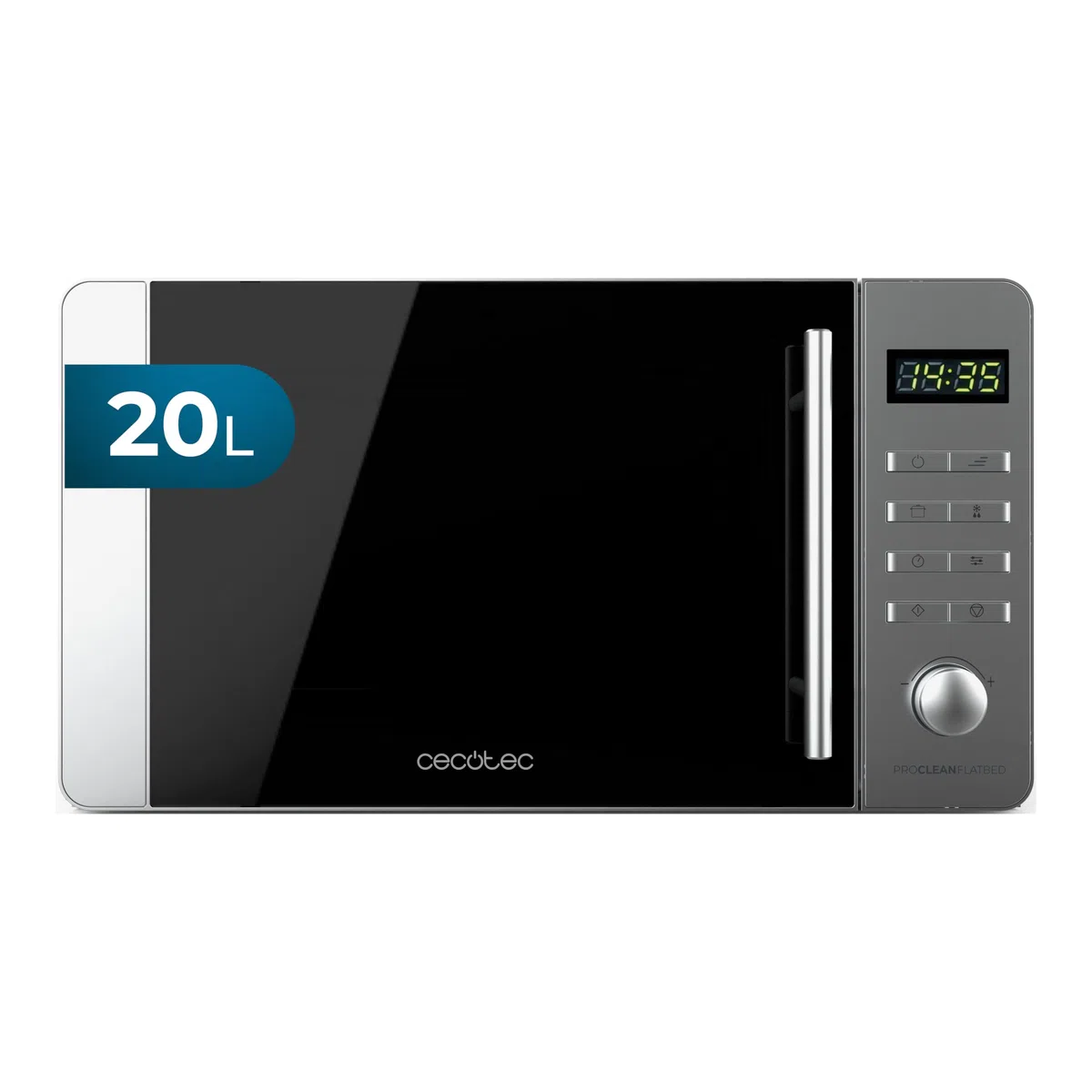 Cecotec Micro-ondes Proclean 5010 Flatbed Inox. Capacité 20L, 700W, 5 niveaux, gril halogène de 800W, 8 programmes automatiques, écran LED et technologie 3DWave pour une cuisson optimale