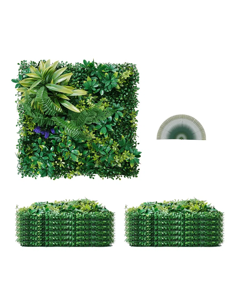 VEVOR Mur Végétal Artificiel 12 PCS Panneau Mural Décoratif Plante Artificielle 3D Emboîtable, 50x50 cm, pour Décoration Intérieure Extérieure, Couverture de Clôture en Lierre, Brise-vue Mural Jardin